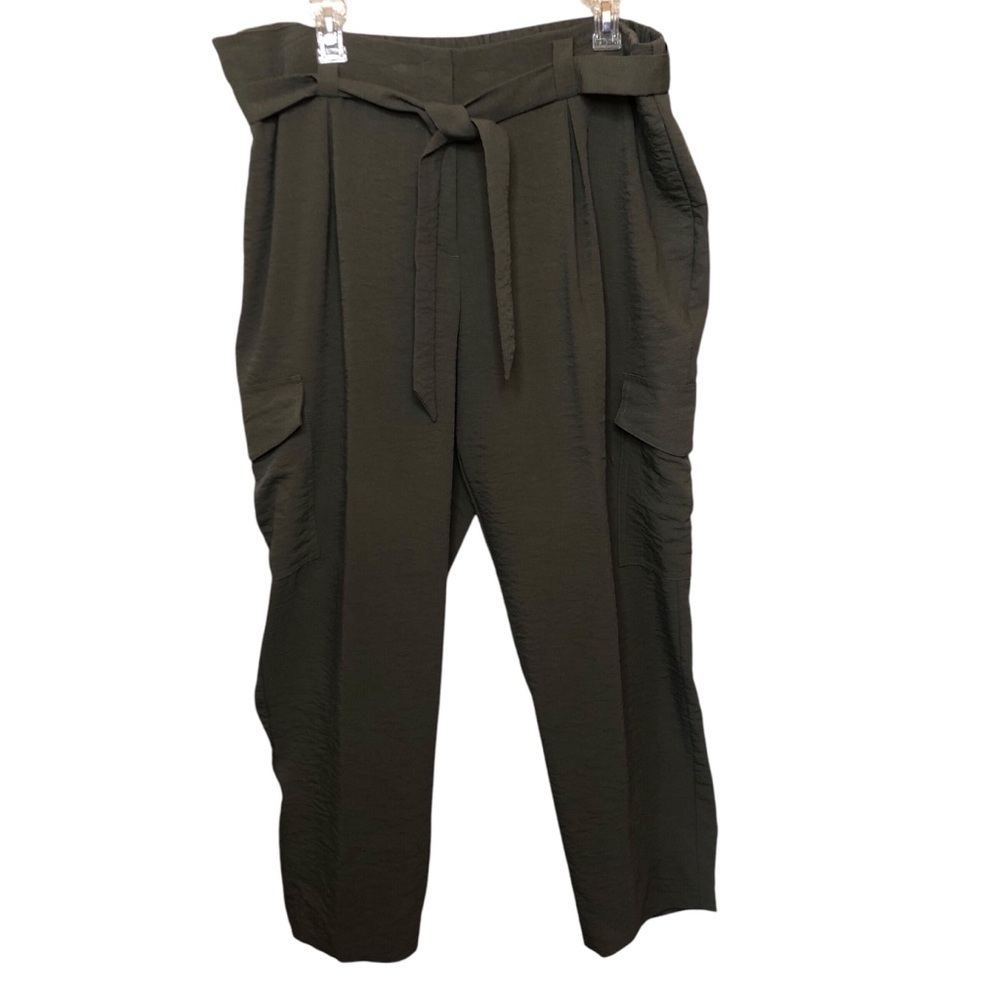 Chico’s Cargo Ankle Pants Size 16 XL Green Pull On Waist Belt Lagenlook Beach